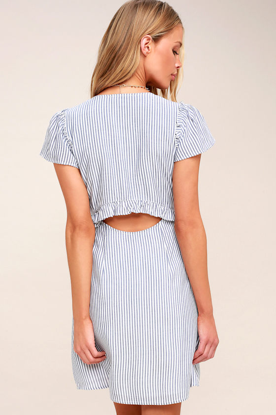 Cute Navy Blue and White Dress Stripe Dress Cutout Dress