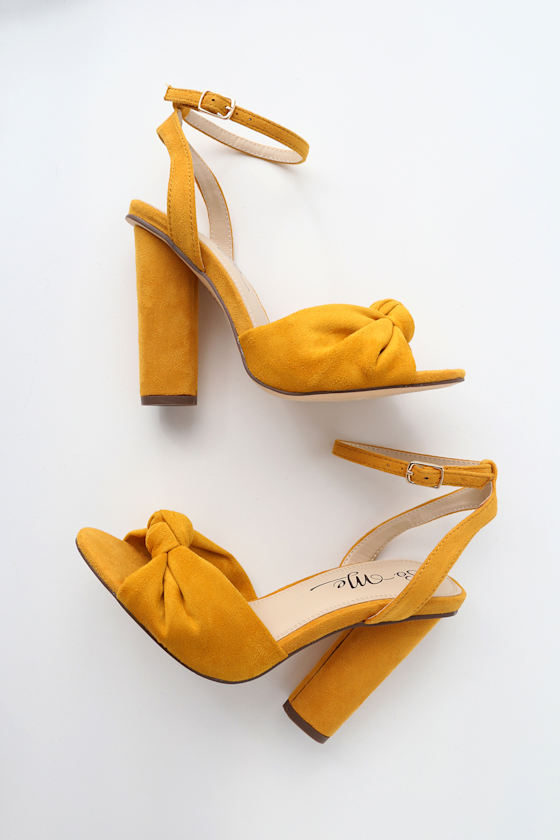 Cute Yellow Suede Heels PeepToe Heels Ankle Strap Heels