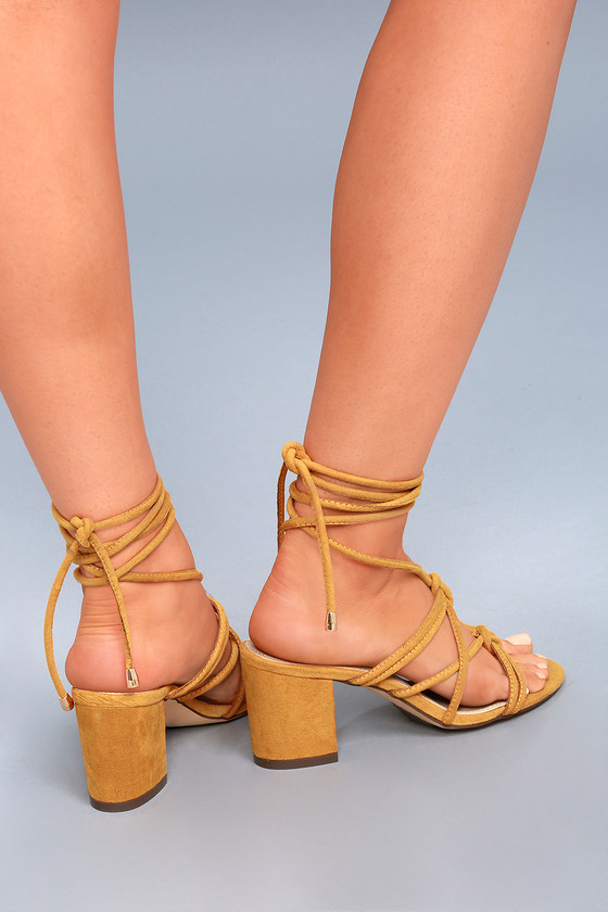 mustard chunky heels