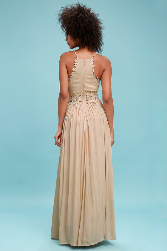 beige lace gown