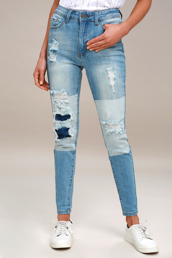 two tone high waisted jeans
