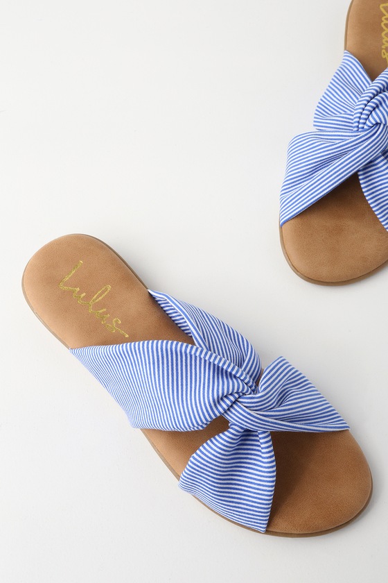 Cute Blue Striped Sandals - Vegan Sandals - Slide Sandals