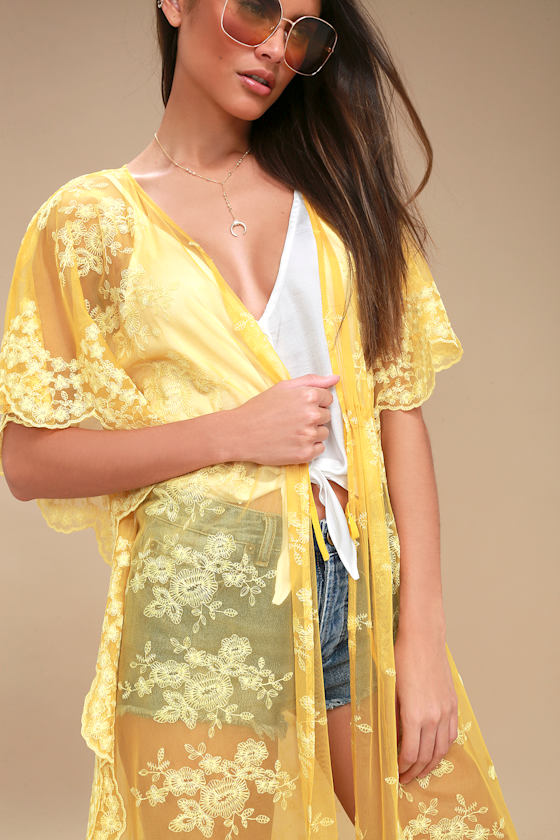 Stunning Yellow Kimono Top Lace Kimono Top
