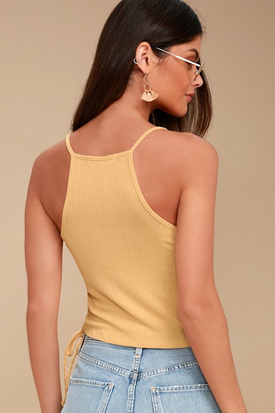 Project Social T Washed Yellow Crop Top Laceup Top