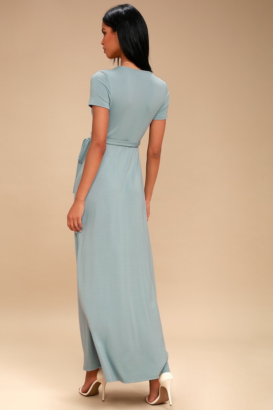 Lovely Slate Blue Dress - Wrap Dress - Maxi Dress