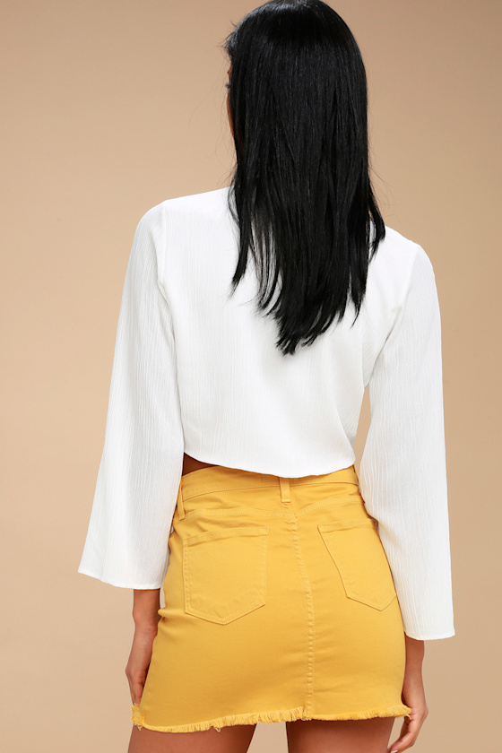 Mustard Yellow Denim Skirt Mini Skirt HighWaisted Skirt