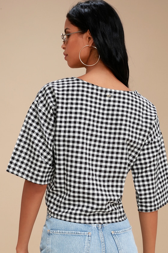 O'Neill Sanara - Black and White Gingham Top - Tie-Front Top