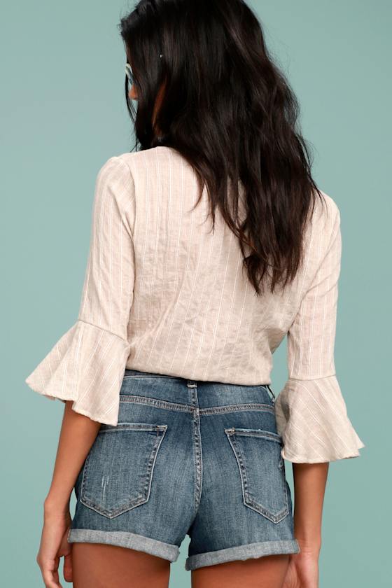 Cute Medium Wash Shorts Distressed Shorts Cuffed Shorts