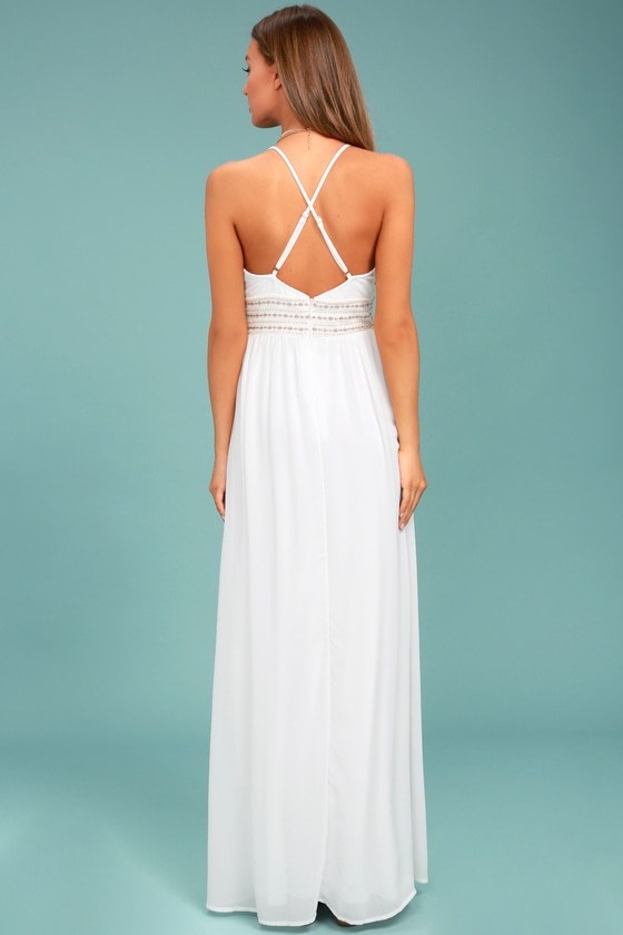 Stunning White Maxi Dress - Embroidered Maxi Dress - Beaded Maxi Dress ...