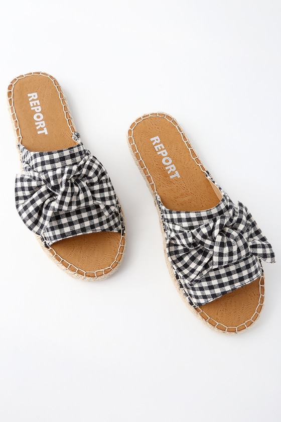 Report Camrin Black and White - Gingham Slide Sandals
