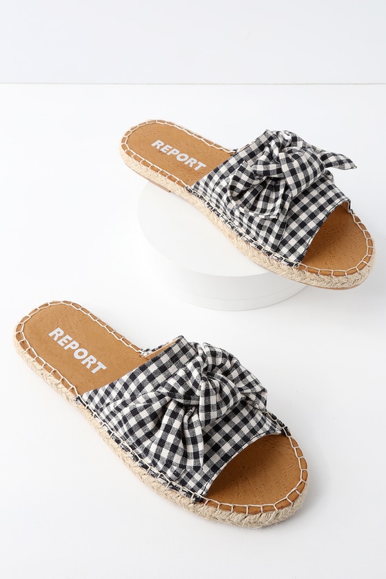 black and white gingham flats