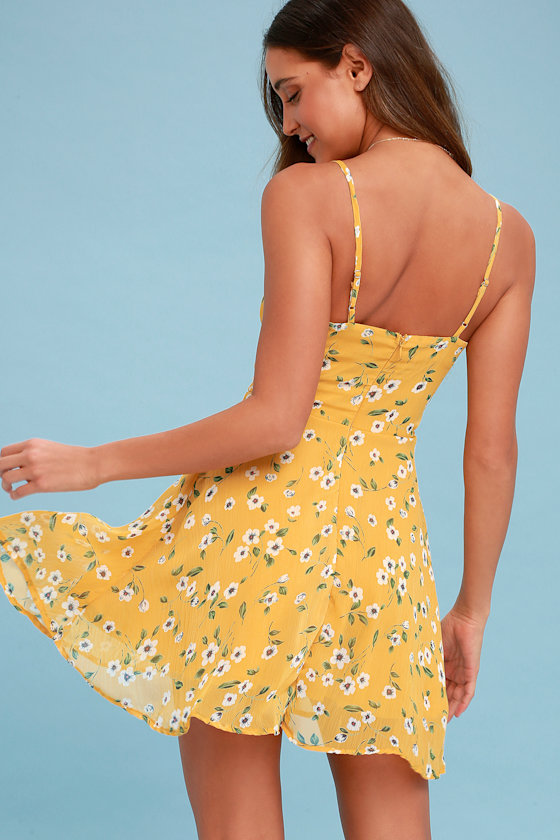 Cute Yellow Dress - Floral Print Dress - Skater Dress