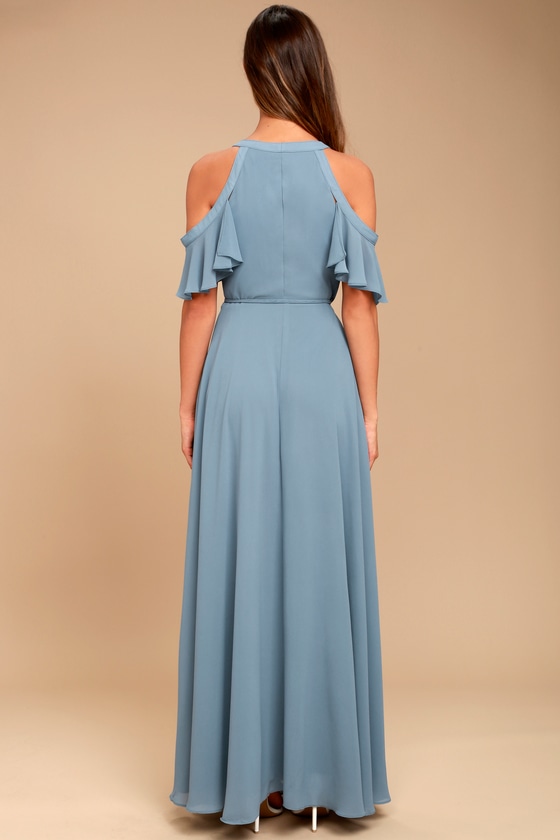 blue off the shoulder maxi