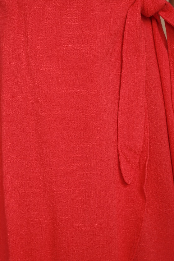 Cute Red Dress - Short Wrap Dress - Short Sleeve Dress