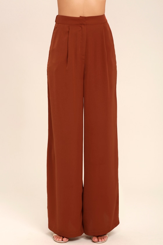 Chic Rust Red Pants - Wide-Leg Pants - High-Waisted Pants - $44.00