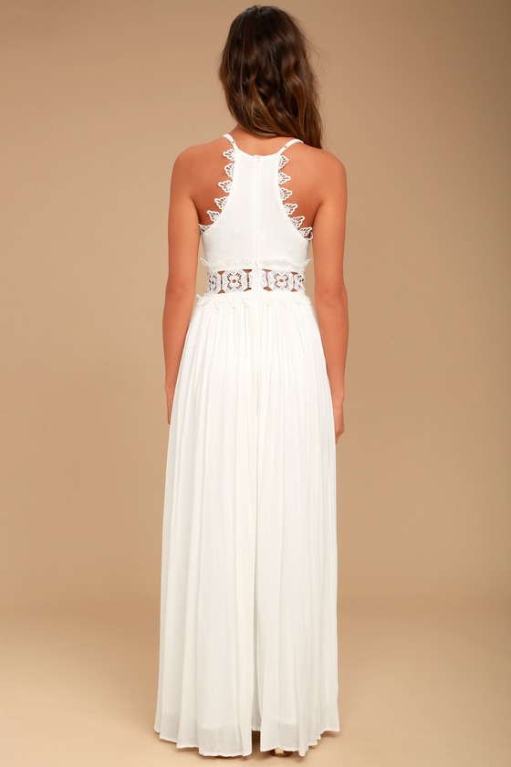 Lovely White Maxi Dress - Lace Maxi Dress - Plunge Neck Maxi