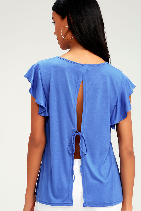 Cute Blue Top TieBack Top Tie Open Back Top
