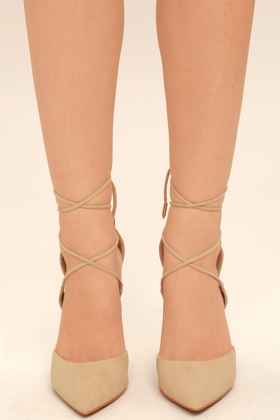 Chic Nude Heels Vegan Suede Heels Lace Up Heels