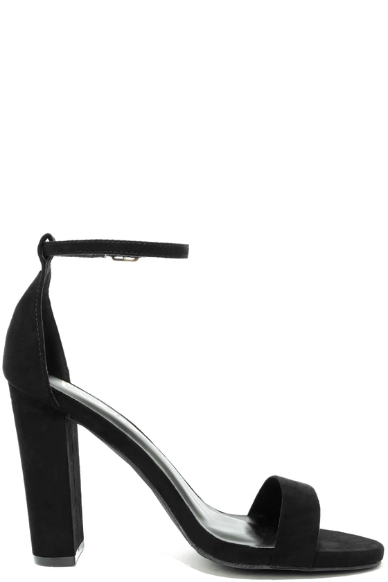 Black Suede Heels - Ankle Strap Heels - Single Sole Heels