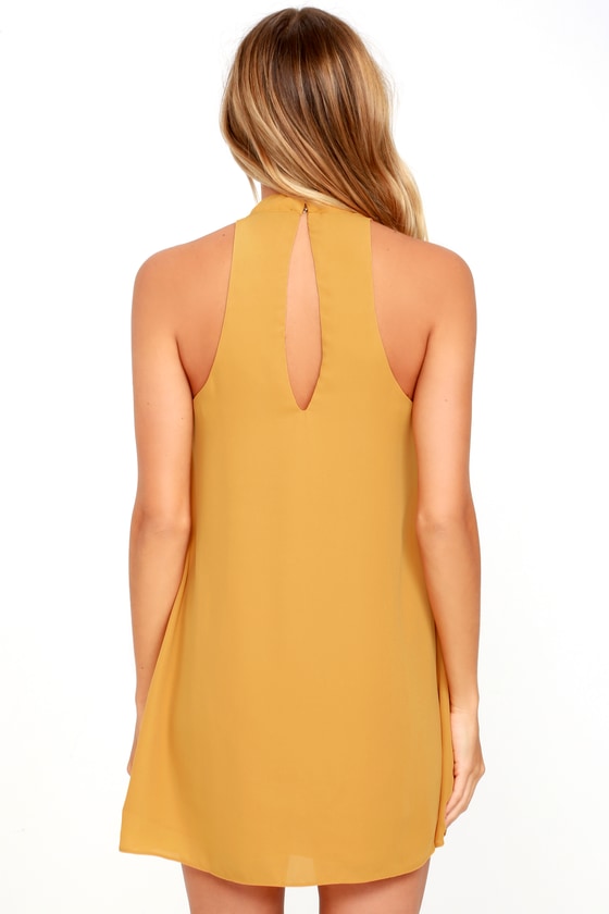 Cute Golden Yellow Dress - Swing Dress - Cutout Dress