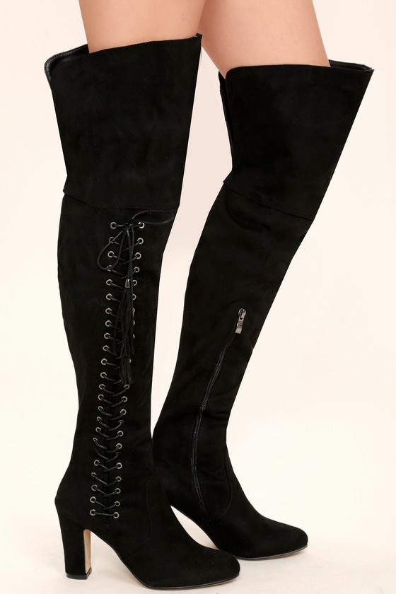 Sexy Black Over the Knee Boots - Suede OTK - Lace-Up Boots - $49.00