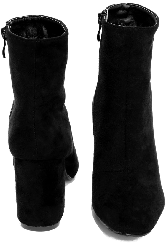 black high heel mid calf boots