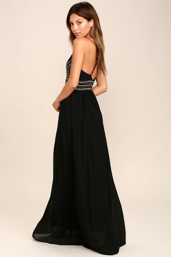 Lovely Black Maxi Dress Embroidered Maxi Dress Beaded Maxi Dress