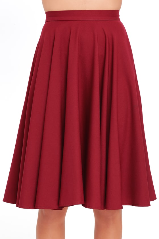 Lovely Wine Red Skirt - High-Waisted Skirt - Midi Skirt - $45.00