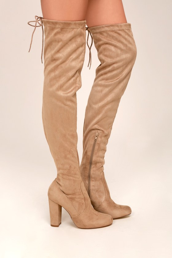 women taupe over the knee boots
