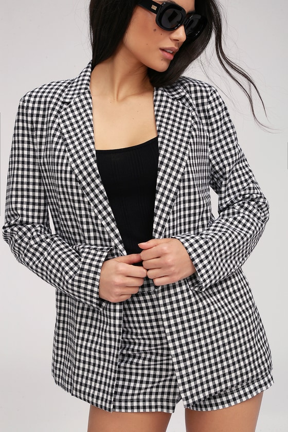 Cute Gingham Blazer - Black and White Blazer