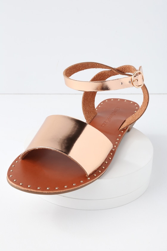 rose gold flats with ankle strap