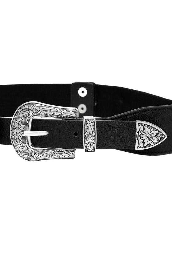 Stylish Double Buckle Belt - Black and Silver Belt - Elastic Belt - $15.00