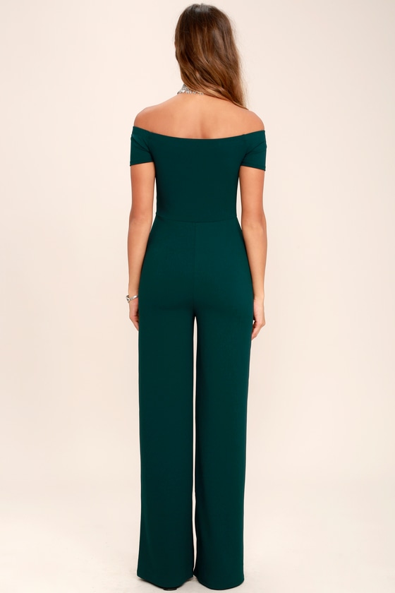 Sexy Dark Green Off-the-Shoulder Jumpsuit -Wide-Leg Jumpsuit