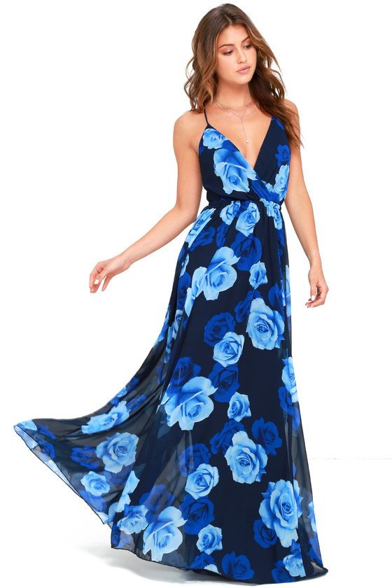 Lovely Blue Dress - Maxi Dress - Floral Print Dress - $118.00
