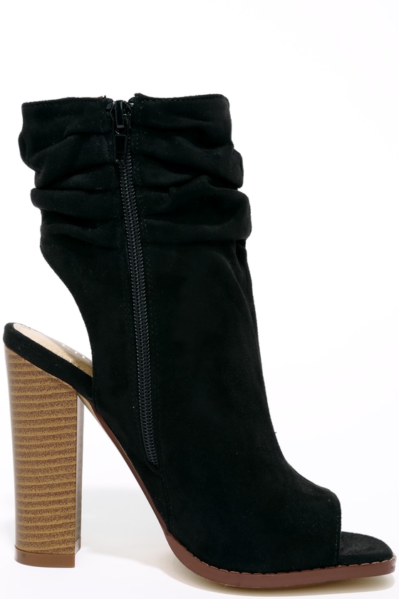 black suede peep toe booties