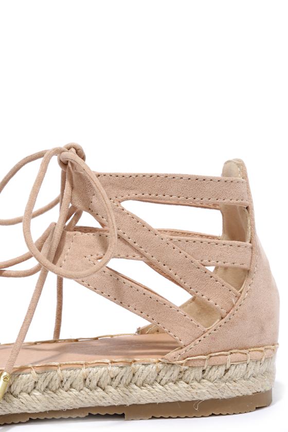 Suede Lace-up Espadrilles in Beige (24-35EU)