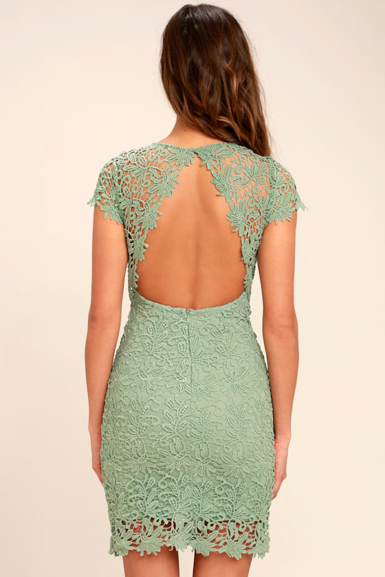 Cute Backless Dress Sage Green Dress Lace Dress 58.00