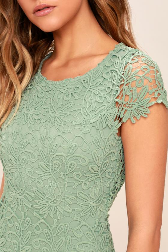 Cute Backless Dress Sage Green Dress Lace Dress 58.00