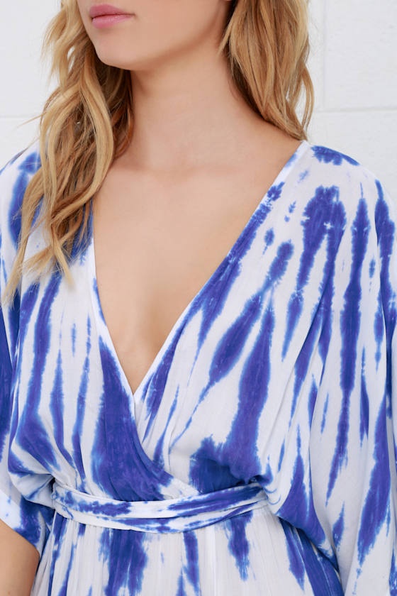 Blue TieDye Dress Wrap Dress Maxi Dress Kimono Dress