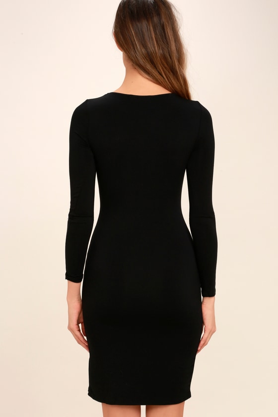 Sexy Black Dress - Long Sleeve Dress - Midi Dress - $34.00