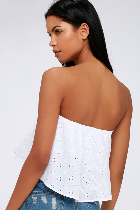 white strapless crop