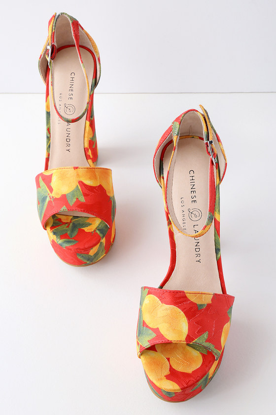 lemon lace up heels