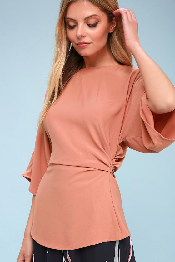 Chic Dark Peach Top Raglan Top Gathered Waist Top