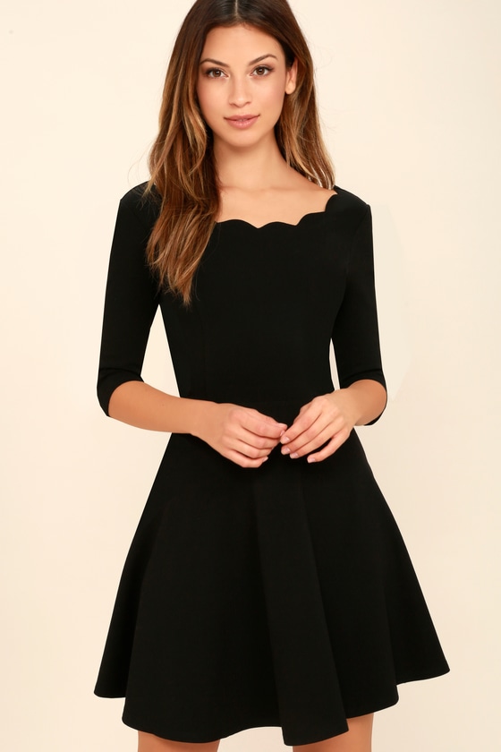 Little Black Dress - Scalloped Dress - Skater Dress