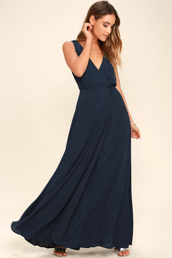 Lovely Navy Blue Dress Maxi Dress Bridesmaid Dress 84.00
