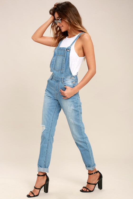 Cool Light Wash Overalls Distressed Overalls Denim Overalls 67.00