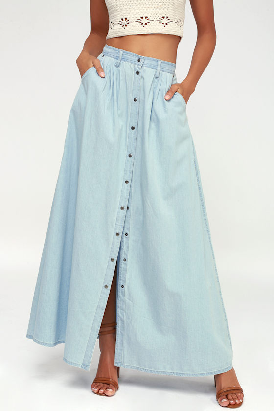 Pretty Blue Skirt Chambray Skirt Maxi Skirt