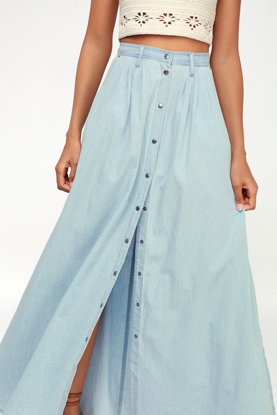 Pretty Blue Skirt Chambray Skirt Maxi Skirt