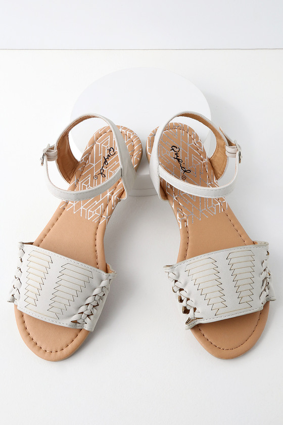Light Grey Nubuck Flat Sandals - Huarache Ankle Strap Sandal