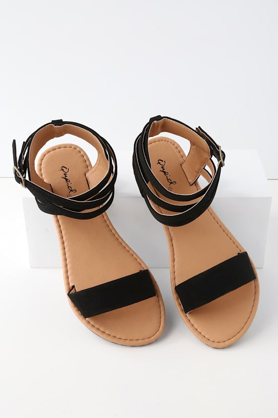 Black Sandals Vegan Suede Sandals Ankle Strap Sandals